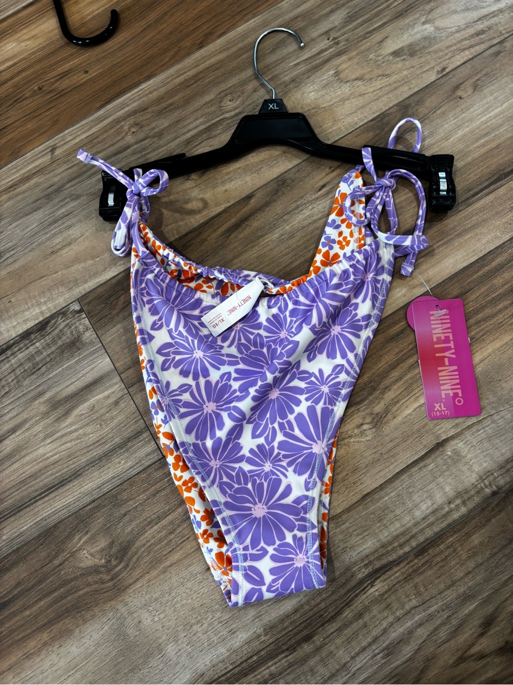Ninety-Nine Reversible Floral Tie-Side Swimsuit - Purple/Orange
